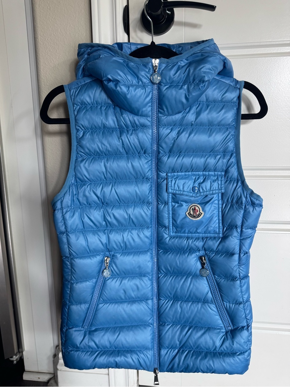 Moncler womens Light Blue Quilted Hooded puffer Vest